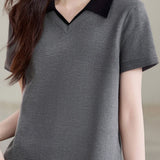 Collared Faux Two-Piece Short Sleeve T-Shirt