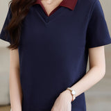 Collared Faux Two-Piece Short Sleeve T-Shirt