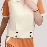 Collared Color Block Two-Piece Set