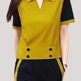 Collared Color Block Two-Piece Set