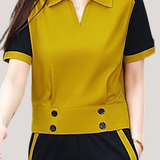 Collared Color Block Two-Piece Set
