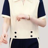 Collared Color Block Two-Piece Set