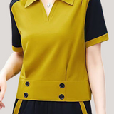 Collared Color Block Two-Piece Set