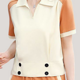Collared Color Block Two-Piece Set