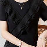 Solid Color Ruffle Hem T-Shirt