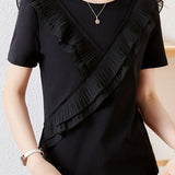 Solid Color Ruffle Hem T-Shirt