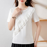 Solid Color Ruffle Hem T-Shirt