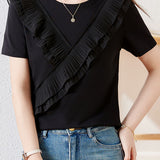 Solid Color Ruffle Hem T-Shirt