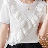 Solid Color Ruffle Hem T-Shirt