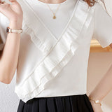 Solid Color Ruffle Hem T-Shirt