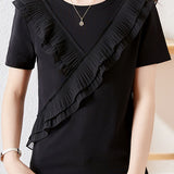 Solid Color Ruffle Hem T-Shirt