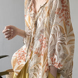 V-neck Three-quarter Sleeve Printed Shirt
