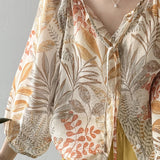 V-neck Three-quarter Sleeve Printed Shirt