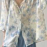 V-neck Three-quarter Sleeve Printed Shirt