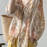 V-neck Three-quarter Sleeve Printed Shirt