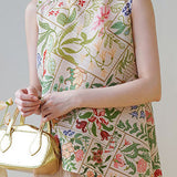 Wrinkled Round Neck Sleeveless Printed T-Shirt