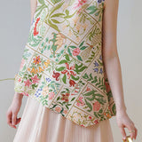 Wrinkled Round Neck Sleeveless Printed T-Shirt