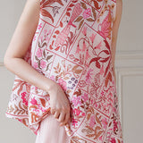 Wrinkled Round Neck Sleeveless Printed T-Shirt