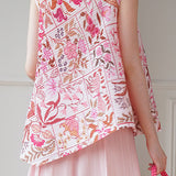 Wrinkled Round Neck Sleeveless Printed T-Shirt