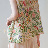 Wrinkled Round Neck Sleeveless Printed T-Shirt