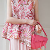 Wrinkled Round Neck Sleeveless Printed T-Shirt