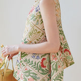 Wrinkled Round Neck Sleeveless Printed T-Shirt