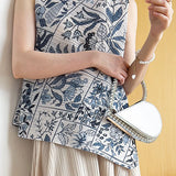 Wrinkled Round Neck Sleeveless Printed T-Shirt