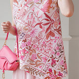 Wrinkled Round Neck Sleeveless Printed T-Shirt