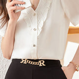V-Neck Ruffle Edge Solid Color Shirt