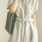 Tie-Front Striped Short Sleeve Shirt Dress