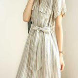 Tie-Front Striped Short Sleeve Shirt Dress