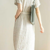 Tie-Front Striped Short Sleeve Shirt Dress