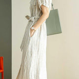 Tie-Front Striped Short Sleeve Shirt Dress