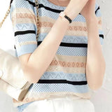 Versatile Striped Short Sleeve Knit Sweater