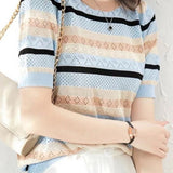 Versatile Striped Short Sleeve Knit Sweater