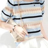 Versatile Striped Short Sleeve Knit Sweater