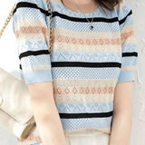 Versatile Striped Short Sleeve Knit Sweater