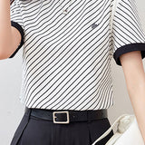 Black and White Striped Round Neck Short Sleeve T-Shirt