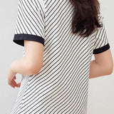 Black and White Striped Round Neck Short Sleeve T-Shirt