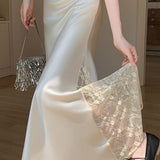 Acetate Satin Lace Patchwork Mermaid Skirt