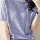 Loose Round Neck Knit Short Sleeve T-Shirt