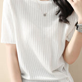 Loose Round Neck Knit Short Sleeve T-Shirt