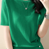 Loose Round Neck Knit Short Sleeve T-Shirt