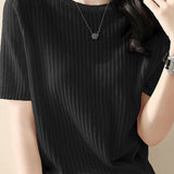 Loose Round Neck Knit Short Sleeve T-Shirt