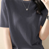 Loose Round Neck Knit Short Sleeve T-Shirt