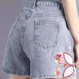 Embroidered A-Line Denim Shorts