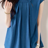 Solid Color Pleated Sleeveless Shirt