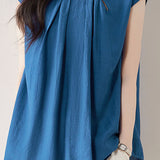 Solid Color Pleated Sleeveless Shirt