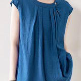 Solid Color Pleated Sleeveless Shirt