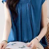 Solid Color Pleated Sleeveless Shirt